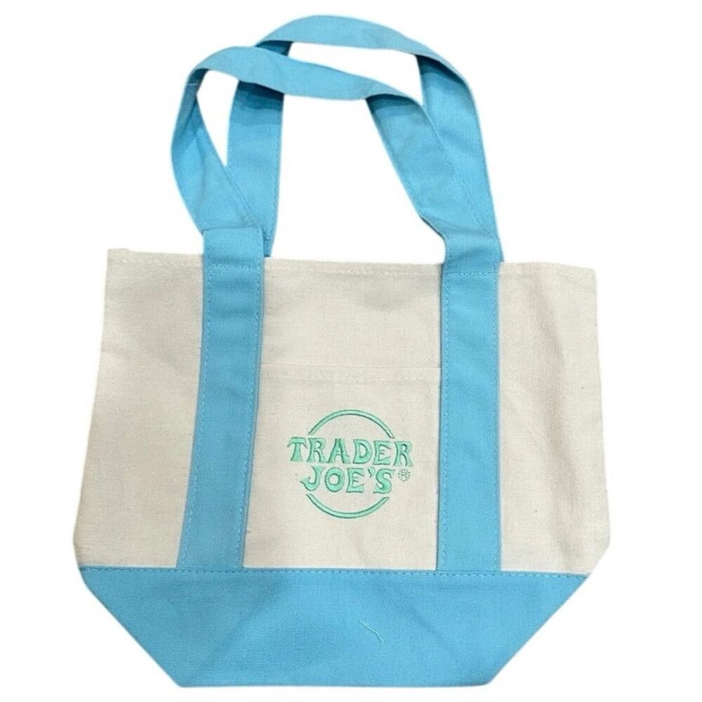 NWT Trader Joes Mini Pastel Canvas Tote Bag (Blue)
